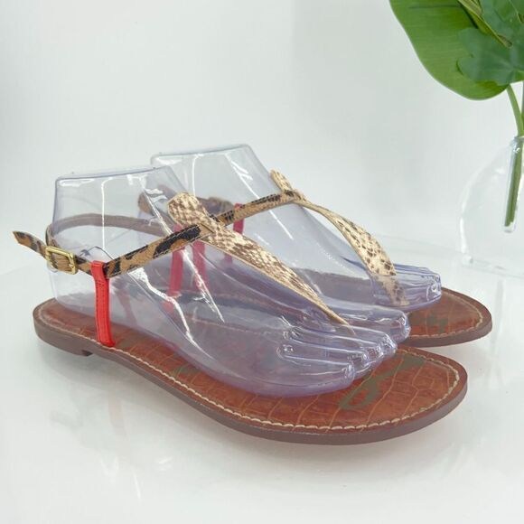 Sam Edelman Women's Gigi Sandal Size 8.5 Thong Slingback Brown Red Leather - Picture 1 of 13